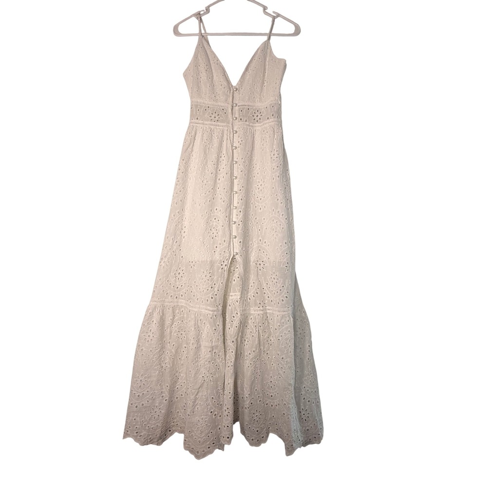 EillyBazar White Eyelet Maxi Dress XS Cotton Boho Tiered Festival Party Lined